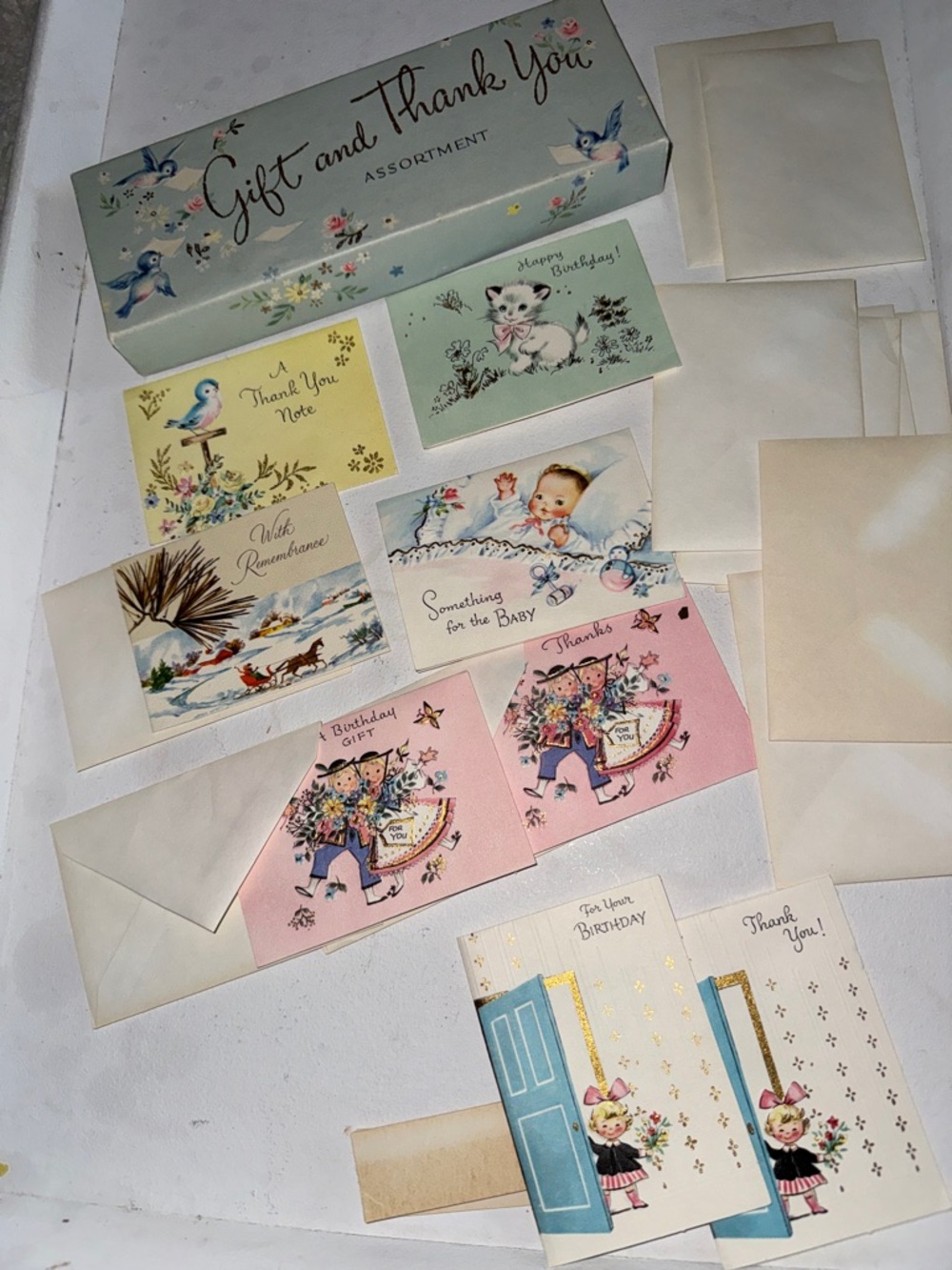 Vintage Gift Thank You Assortment Note Card Set, Pastel Floral Birds x8